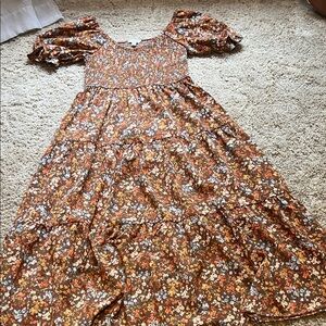 Boutique cottage core Floral Puff Sleeve midi Dress